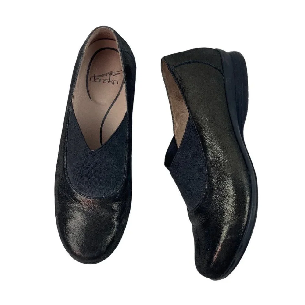 *Dansko Anne Metallic Slip On Comfort Shoe Womens Size 39 Stretch Band Brown